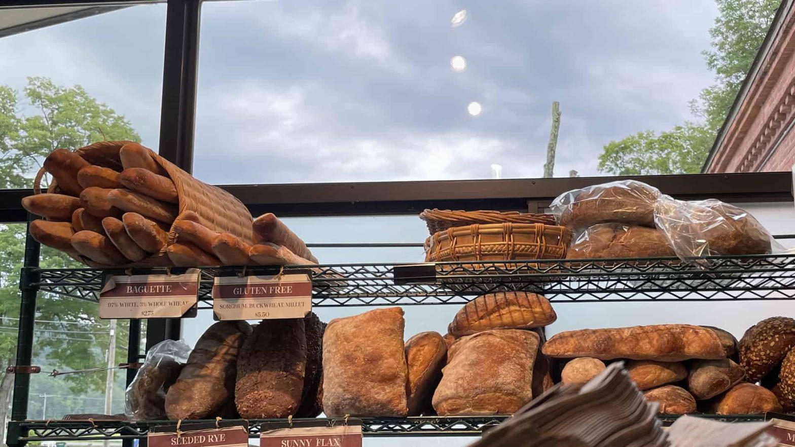Sourdough loaves on the mill shelves